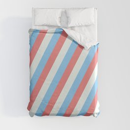 [ Thumbnail: Light Sky Blue, Light Coral, and Mint Cream Colored Lined Pattern Duvet Cover ]