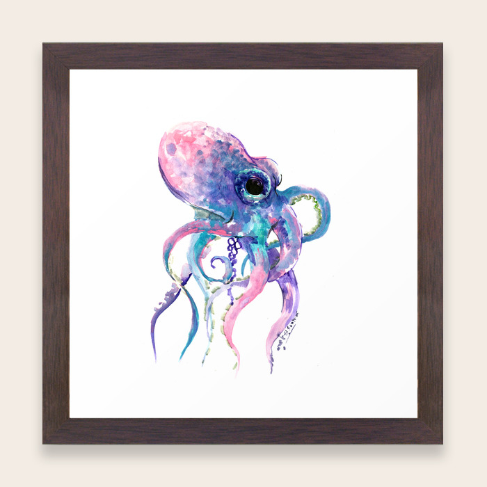 Octopus Pink Purple Sea Animals Design Underwater Scene Painting