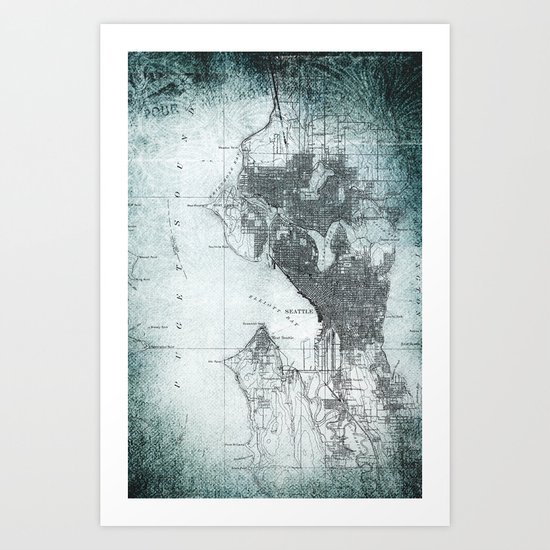 Vintage Seattle City Map Art Print