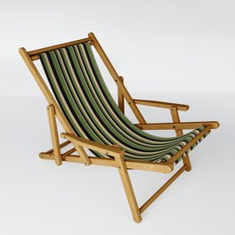 [ Thumbnail: Tan, Black & Dark Olive Green Colored Lined Pattern Sling Chair ]