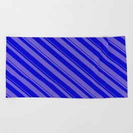[ Thumbnail: Slate Blue and Blue Colored Stripes/Lines Pattern Beach Towel ]