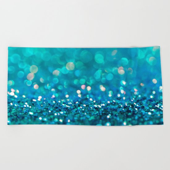 Aqua turquoise blue shiny glitter print effect- Sparkle Luxury Backdrop Beach Towel