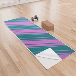 [ Thumbnail: Orchid and Teal Colored Stripes/Lines Pattern Yoga Towel ]