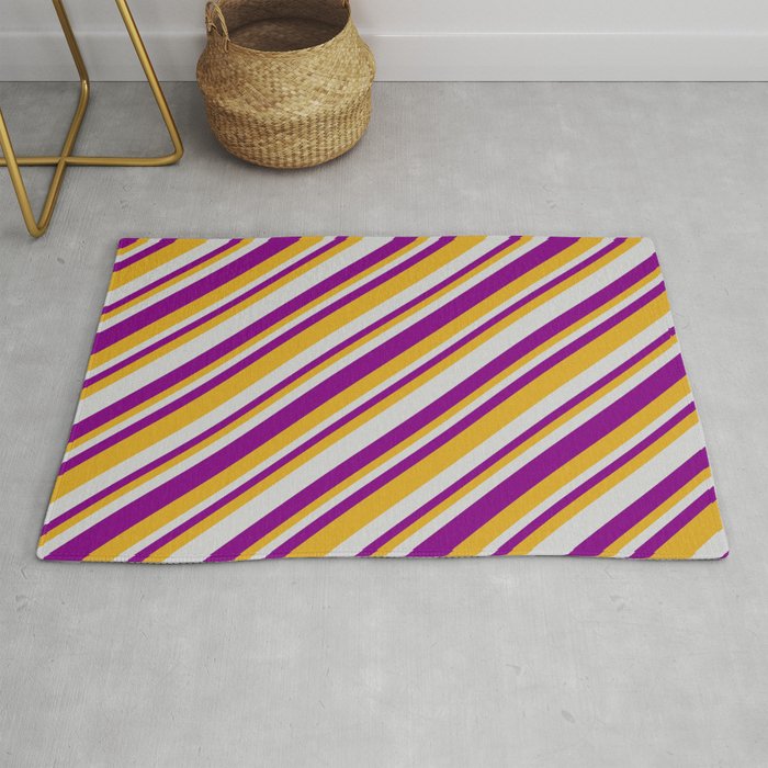 Light Gray, Purple & Goldenrod Colored Lines Pattern Rug