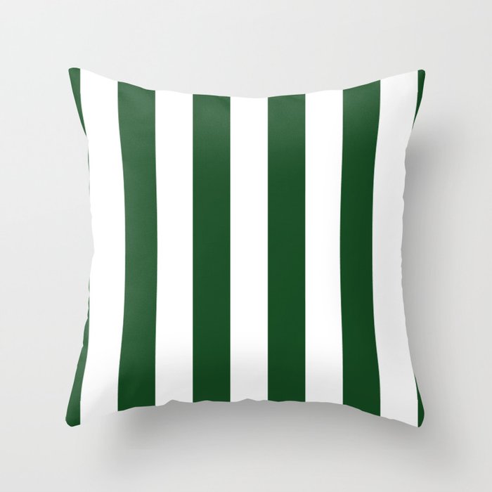 Jumbo Forest Green and White Rustic Vertical Cabana Stripes Throw Pillow