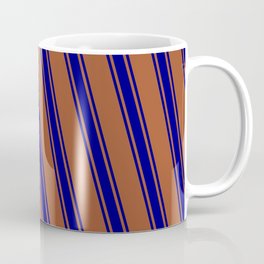 [ Thumbnail: Sienna and Blue Colored Lines/Stripes Pattern Coffee Mug ]