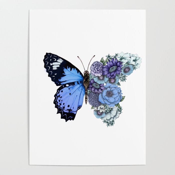 Blue Butterfly in Bloom Poster