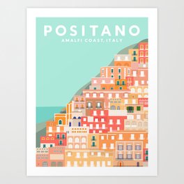 Positano, Amalfi Coast, Italy Travel Poster Art Print