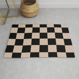 Vintage Nude Beige and Black Checkered Chess Pattern  Rug