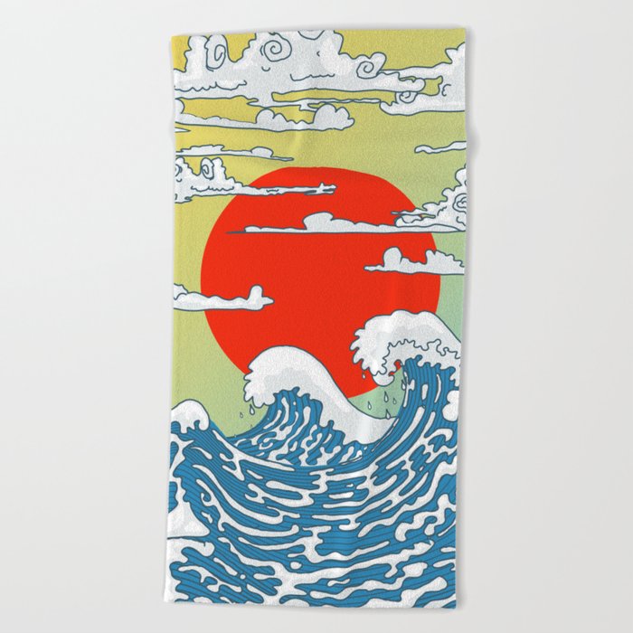 Japanese waves Beach Towel
