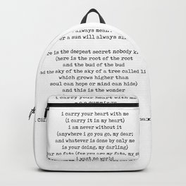 I carry your heart with me Poem - E E Cummings - Minimal, Literature Quote Print - Typewriter Backpack