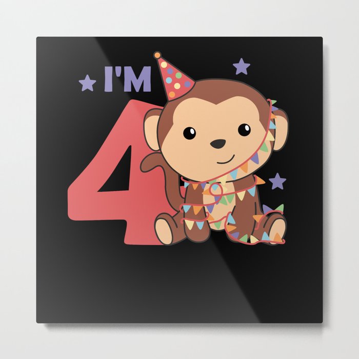 Monkey For The Fourth Birthday For Children 4 Metal Print