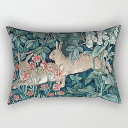 William Morris Forest Rabbits and Foxglove Greenery Rectangular Pillow