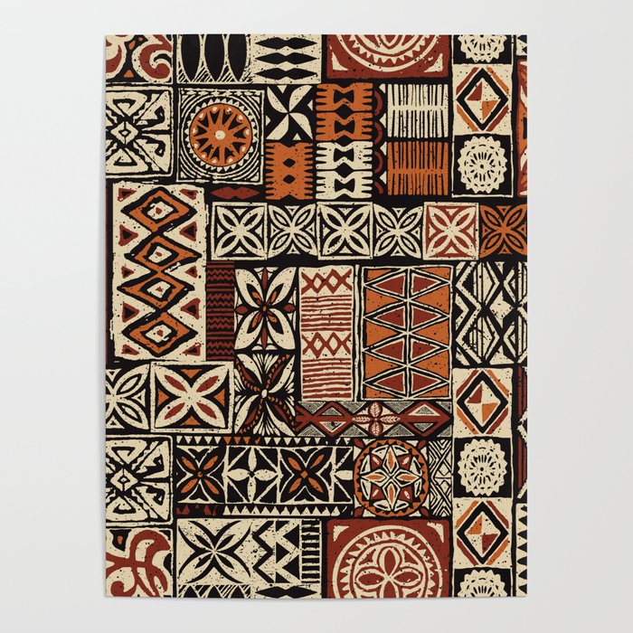 Hawaiian style tapa tribal fabric abstract patchwork vintage vintage pattern Poster