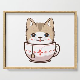 cute cat in tea cup Serving Tray