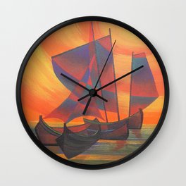 Red Sails in the Sunset Cubist Junk Abstract Wall Clock