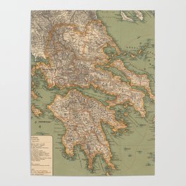 Vintage Map of Greece (1888) Poster