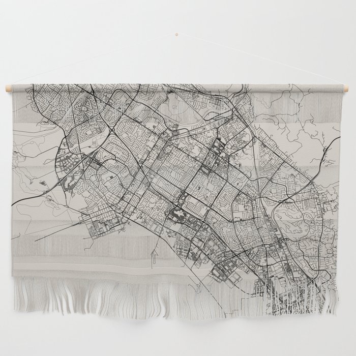 USA, Fremont Black&White City Map Wall Hanging