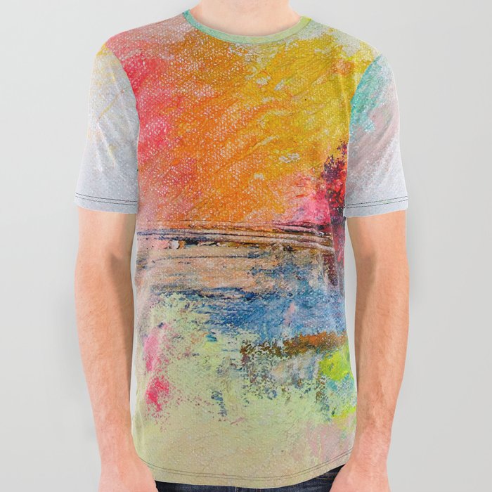 Neon Abstract Painting in Rainbow Colors All Over Graphic Tee
