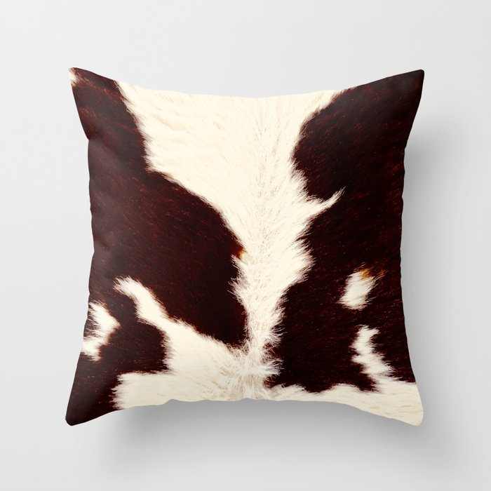 Tan cowhide, brown and white spots Throw Pillow
