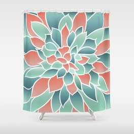 Festive, Floral Prints, Art Designs, Coral, Teal and Green Shower Curtain