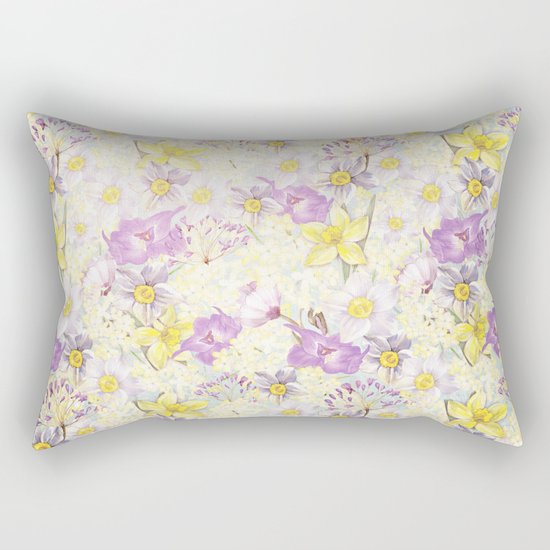 Vintage pattern- Spring in purple and yellow- daffodils and anemones Rectangular Pillow