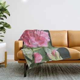 Loves Folly - Geraniums Throw Blanket | Flowers, Pink, Geraniums, Green, Dramatic, Nature, Garden, Botanical, Painting, Botany 