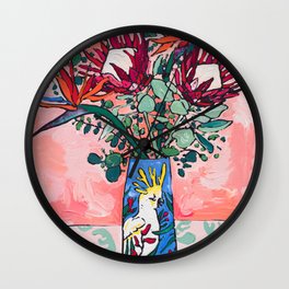 Cockatoo Vase on Painterly Pink Wall Clock