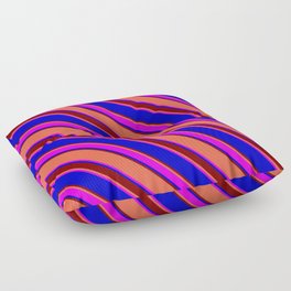 [ Thumbnail: Red, Fuchsia, Blue & Maroon Colored Stripes/Lines Pattern Floor Pillow ]