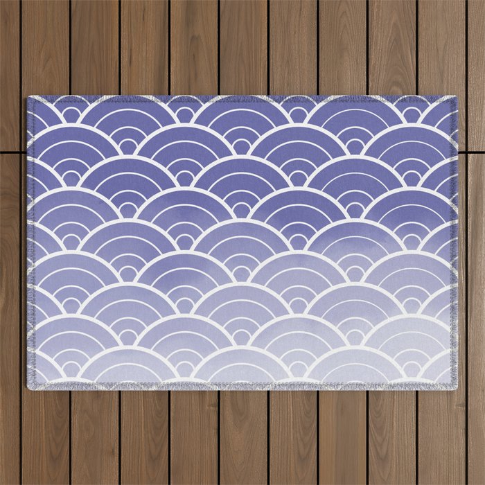 Very Peri Ombre Japanese Waves Pattern (Pantone Very Peri) Outdoor Rug