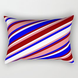 [ Thumbnail: Light Coral, Blue, Maroon, and White Colored Stripes Pattern Rectangular Pillow ]