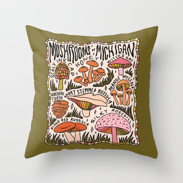 Mushrooms of Michigan Throw Pillow