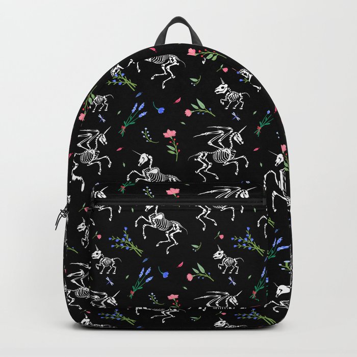 Skeletons of a unicorn and pegasus among flowers Backpack