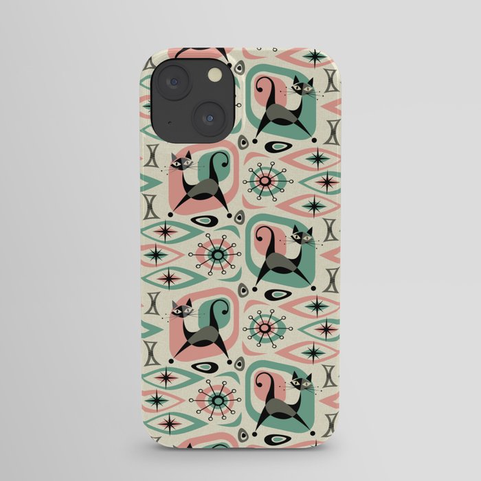 Mid Century Cat Abstract - Pink Aqua iPhone Case