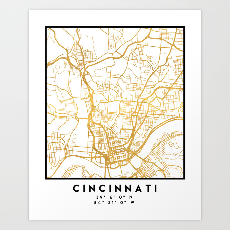 Cincinnati Ohio City Street Map Art Art Print By Deificusart Society6