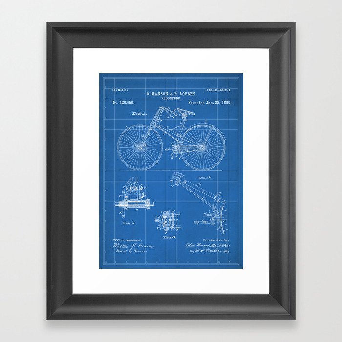 Cycling Patent - Bicycle Art - Blueprint Framed Art Print