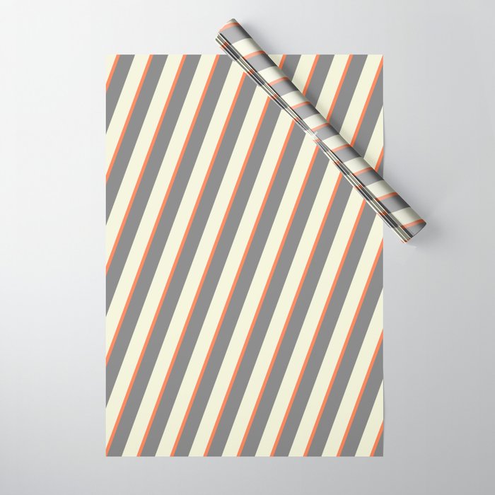 Beige, Coral & Grey Colored Lined Pattern Wrapping Paper