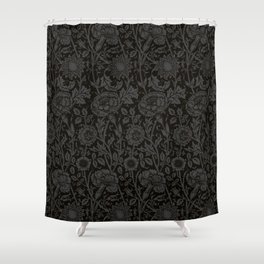William Morris Floral Pattern | “Pink and Rose” in Black and Grey | Vintage Flower Pattern Shower Curtain