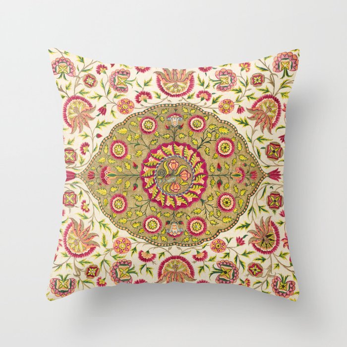 Boho Embroidered Floral Medallion Throw Pillow