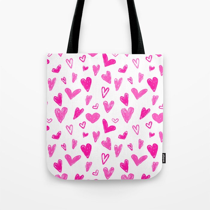 Scribble Hearts - Bright Pink Tote Bag