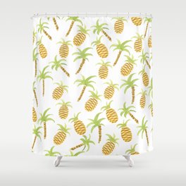 Seamless watercolor pattern with pineapples and palm trees Shower Curtain