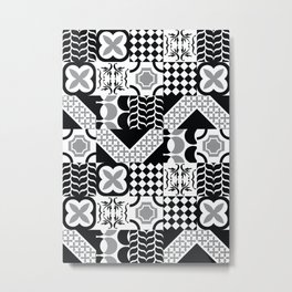 Black & White Mixed Square Tiles Patterns Metal Print