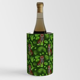  seamless pattern with sitting brown tigers and tropical vegetation Wine Chiller
