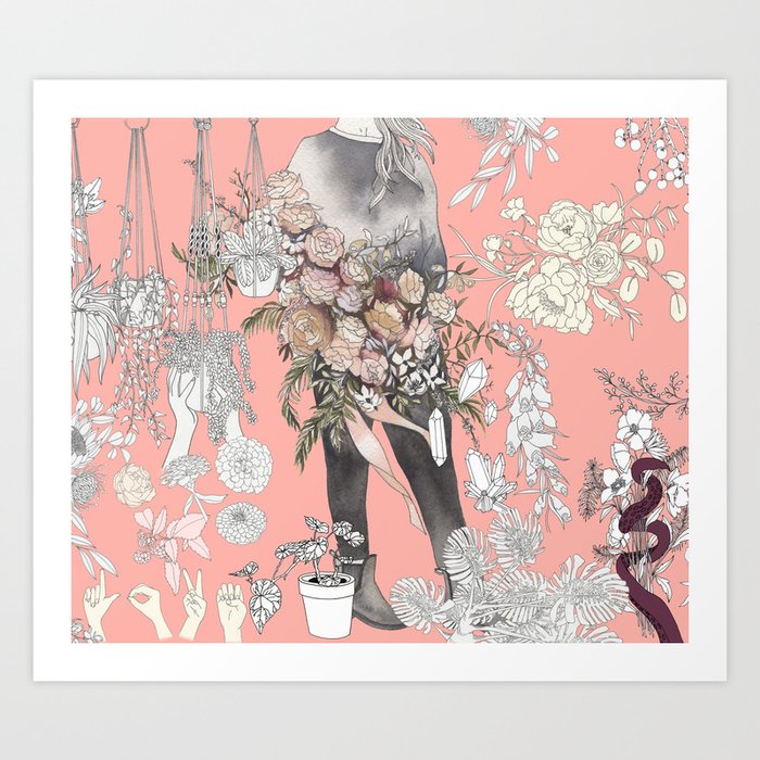 Flower Babe in Gray Art Print