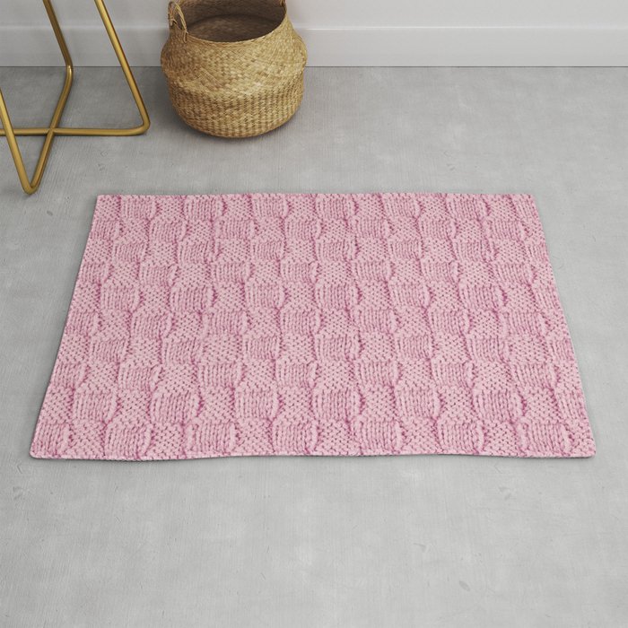 Soft Pink Knit Textured Pattern Rug