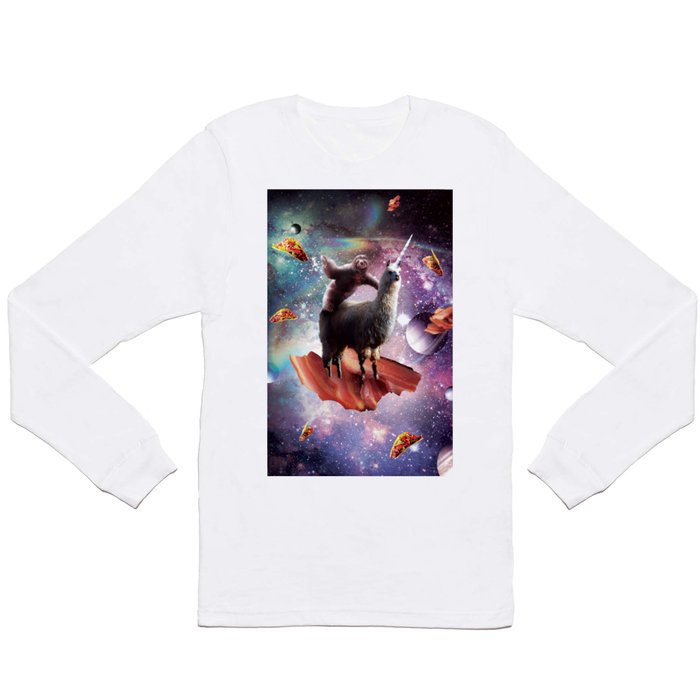 Space Sloth Riding Llama Unicorn - Bacon & Taco Long Sleeve T Shirt