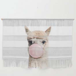 Baby Alpaca Blowing Bubble Gum, Pink Nursery, Baby Animals Art Print by Synplus Wall Hanging