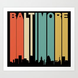 Retro 1970's Baltimore Maryland Downtown Skyline Art Print