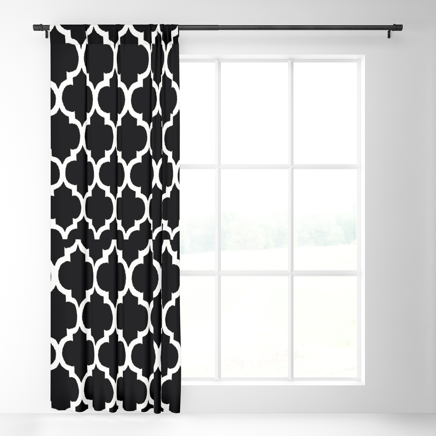 Moroccan Black And White Lattice Moroccan Pattern Blackout Curtain