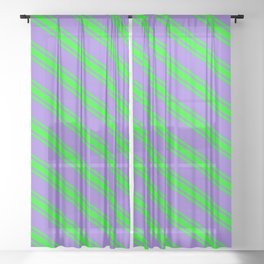 [ Thumbnail: Purple and Lime Colored Lines Pattern Sheer Curtain ]